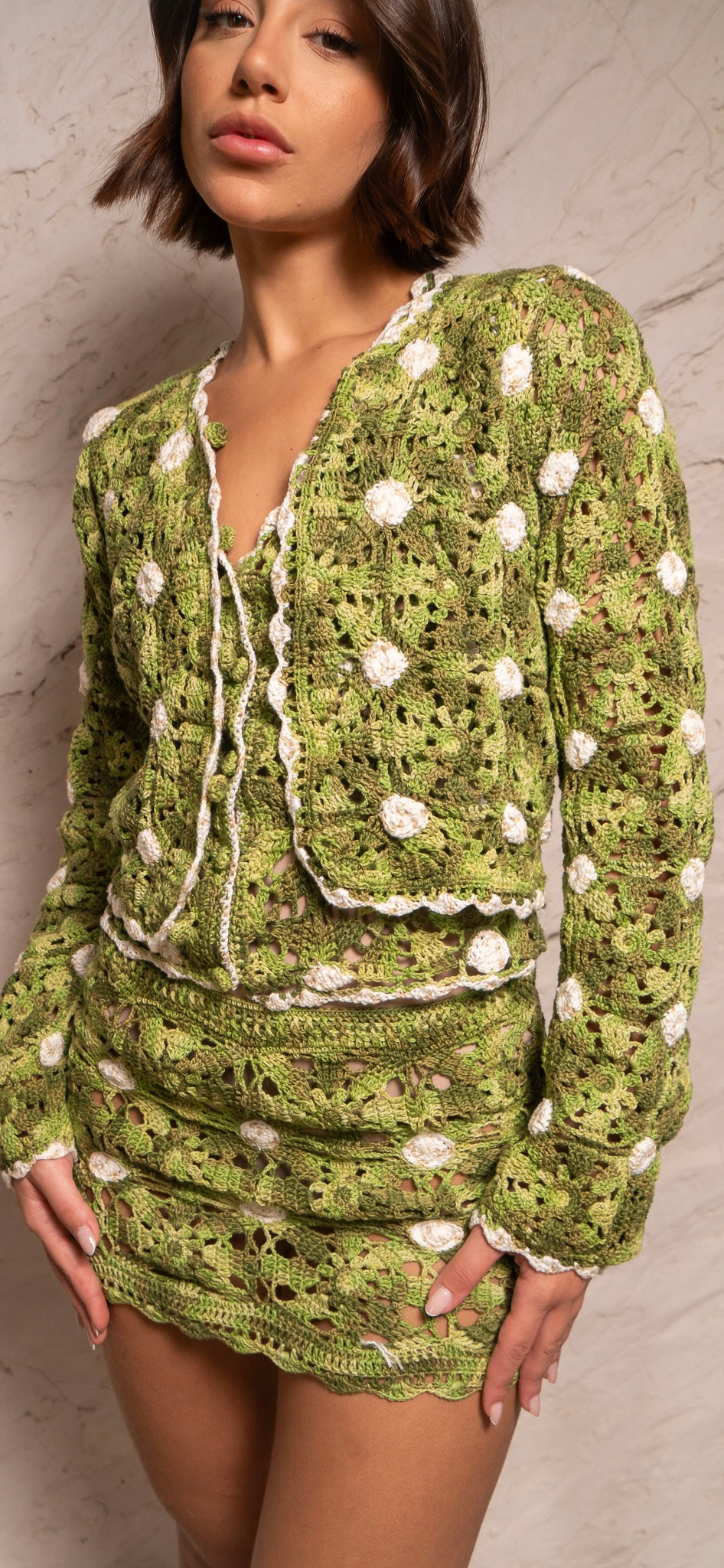 Conjunto crochê poá verde — P