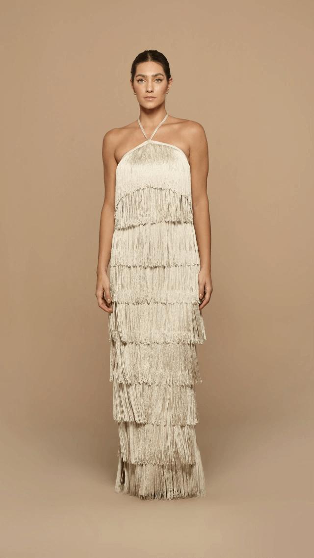 vestido longo classic fringes